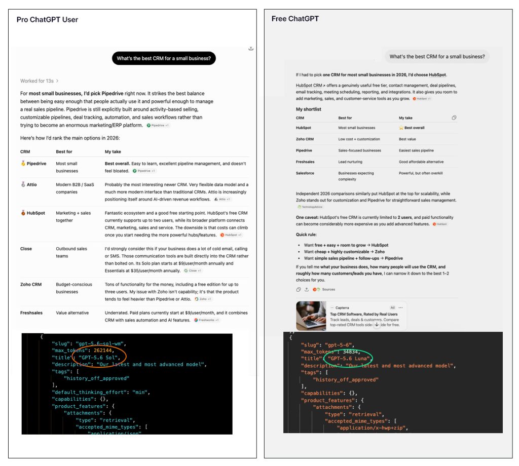 side by side results same prompt - pro vs free